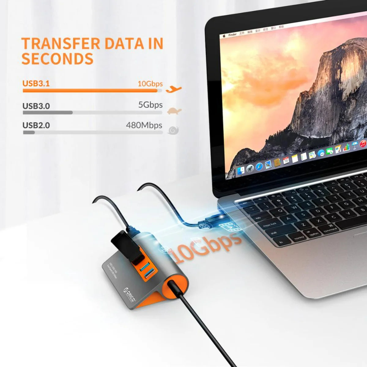 ORICO USB3.1 Gen2 HUB Aluminum USB HUB PC Splitter 10Gbps Super Speed With 12V Power Adapterfor MacBook PC Computer Accessories