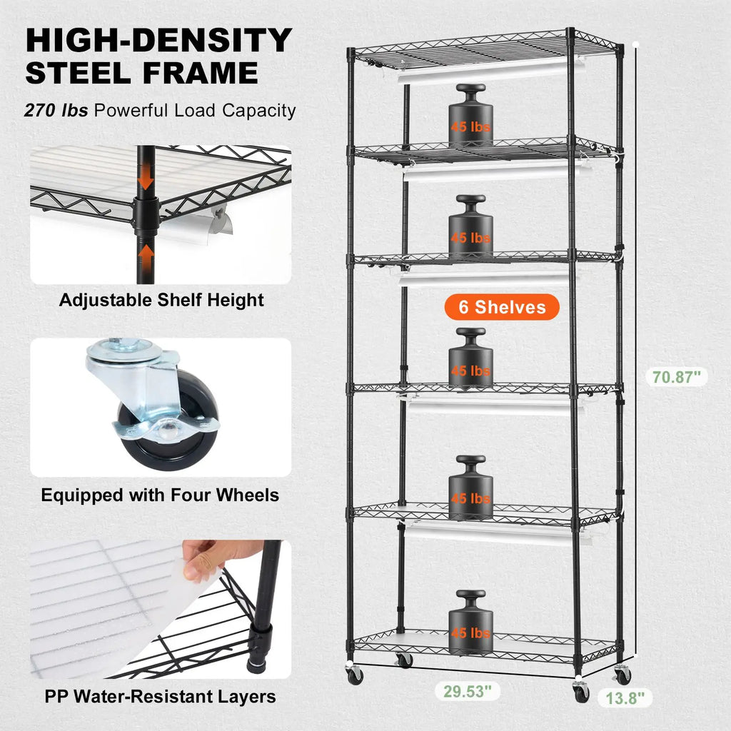 6 Tier Large Tall 192W 5000K Full Spectrum DIY Plant Stand Grow Light Indoor Grow Light Shelf 100% DIY Plant Stand Grow Light