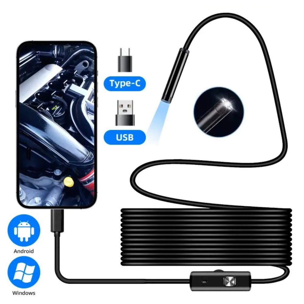 7.0MM Type-C Endoscope Camera IP67 Waterproof with 6 Adjustable LEDs USB Android Flexible Inspection Borescope for Phone PC