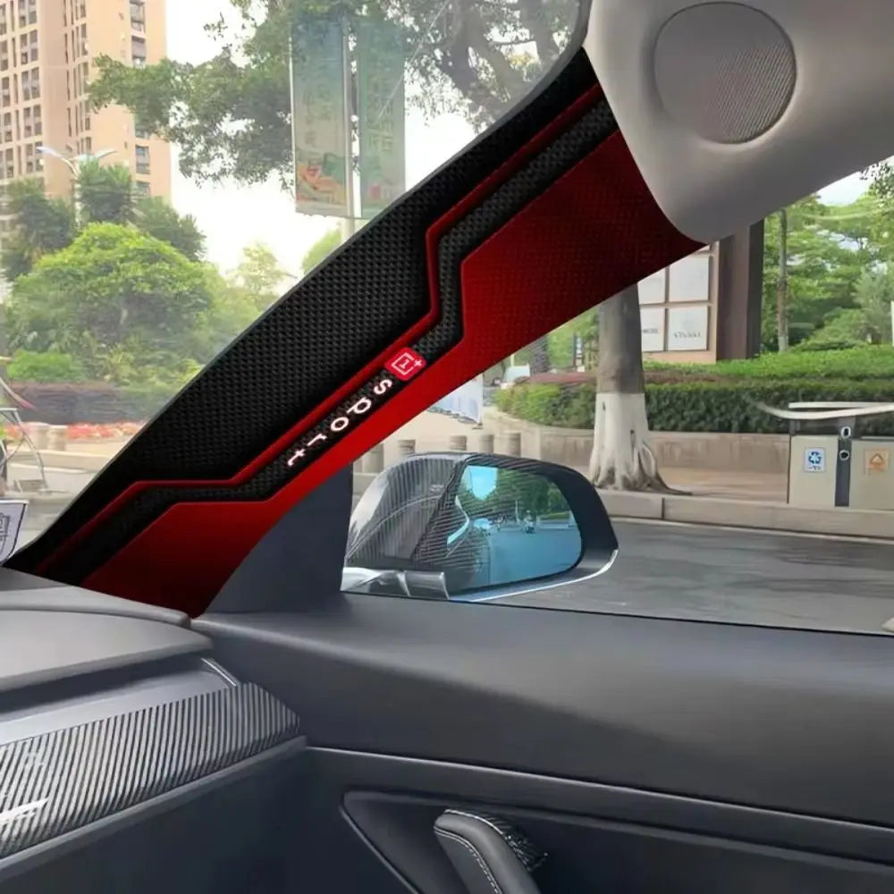 2 Pcs Sporty Pattern Car A-Pillar Stickers Carbon Fiber Black Red Car Interior Stickers Scratch-resistant Self-adhesive
