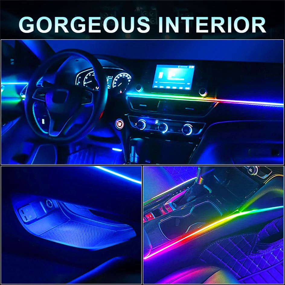 Newest Car LED Dual Zone Hidden Ambient Light Smoke Matt Black Acrylic Strip Symphony Interior Decoration Atmosphere Light Kits