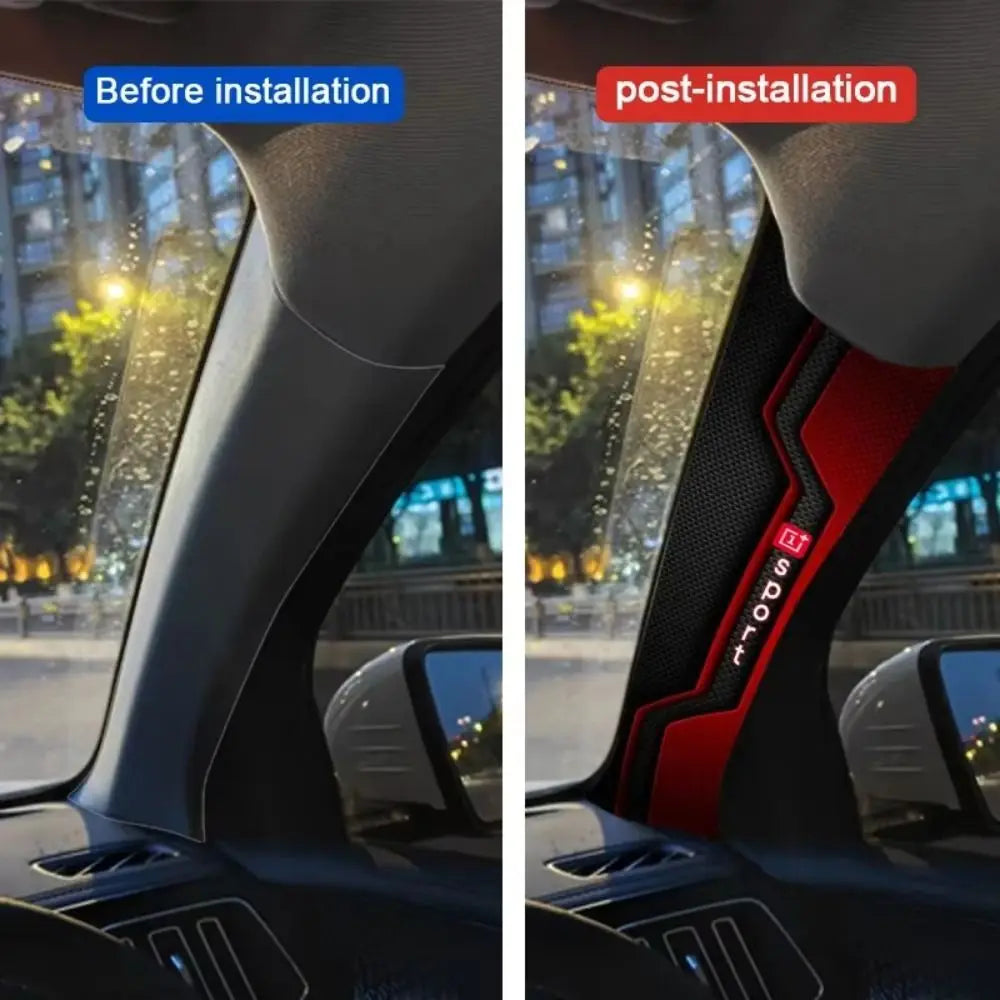 2 Pcs Sporty Pattern Car A-Pillar Stickers Carbon Fiber Black Red Car Interior Stickers Scratch-resistant Self-adhesive