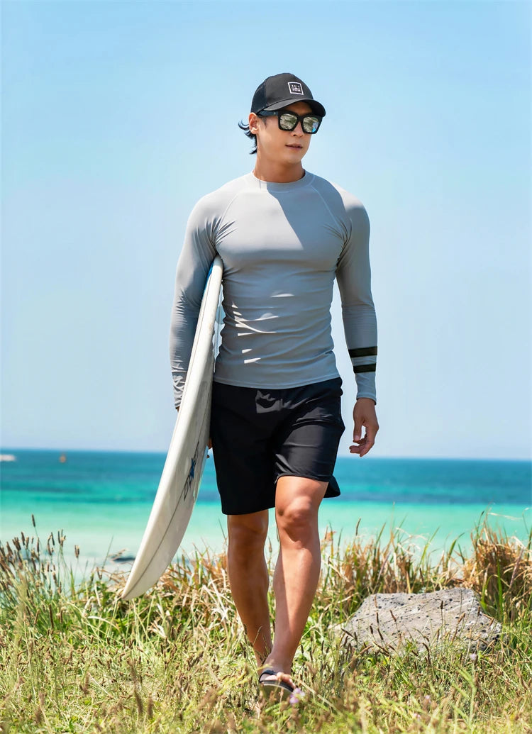 SAILBEE Men UV Protect Swimwear Long Sleeve Swimsuit Mens Rashguard Surfing Rash Guard Surf Shirt For Swimming Sail Drop Ship