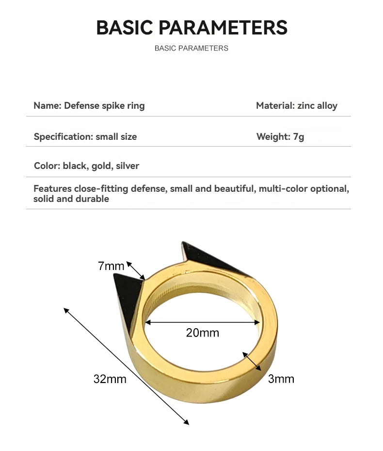 Cat Ear Shape Ring - Unisex Window Breaker Rings, Safety Spike Rings, Small Anti-Wolf Rings, Punk-Style Zinc Alloy Jewelry 3pcs