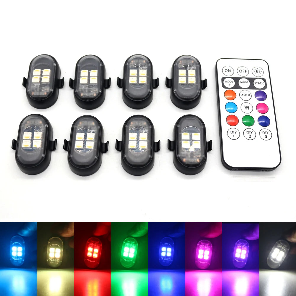 Rechargeable Car LED Light Kit, RGB Color Changing LED Light with Remote Control, Decorative Atmosphere Lamp for Car Motorcycle