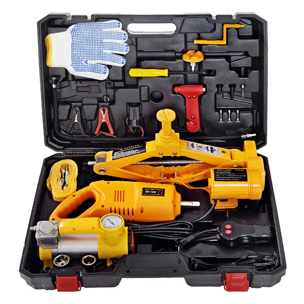 3 Ton Electric Car Jack Kit Lifting Set 12V 3 in 1 Scissors Car Jacks with Impact Wrench and Pump Auto Lift Repair Tools