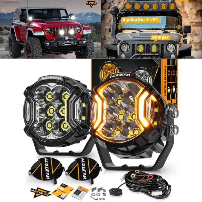 AUXBEAM 3 Inch 108W LED Side Shooter White Pod Lights with Amber DRL LED Driving Light for ATV UTV SUV Off Road
