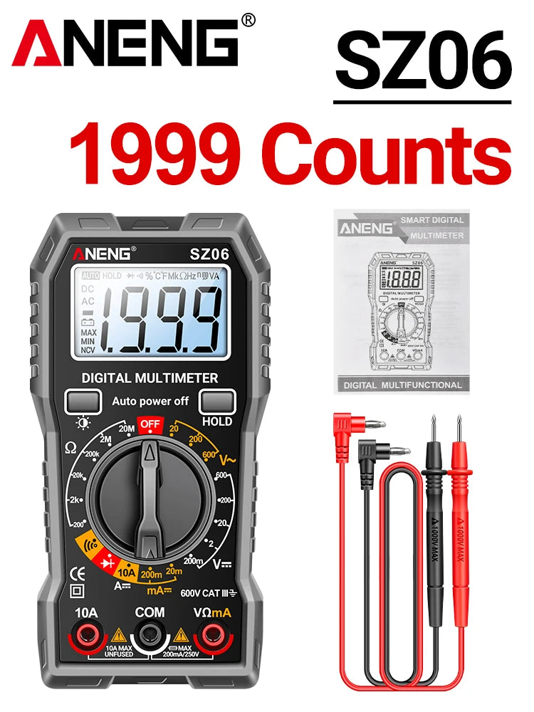 Digital Multimeter ANENG SZ06 AC/DC Ammeter 1999 Counts Multitester 600V Voltmeter Multimetr Voltage Resistance Meter Diode Tool