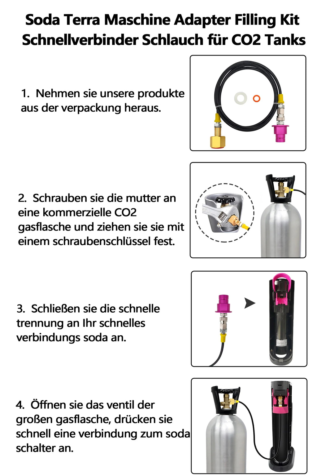 External CO2 Source Tank Hose Adapter Adaptor for Sodastream Soda Water Machine Replace 60L Quick Connect Pink Cylinder