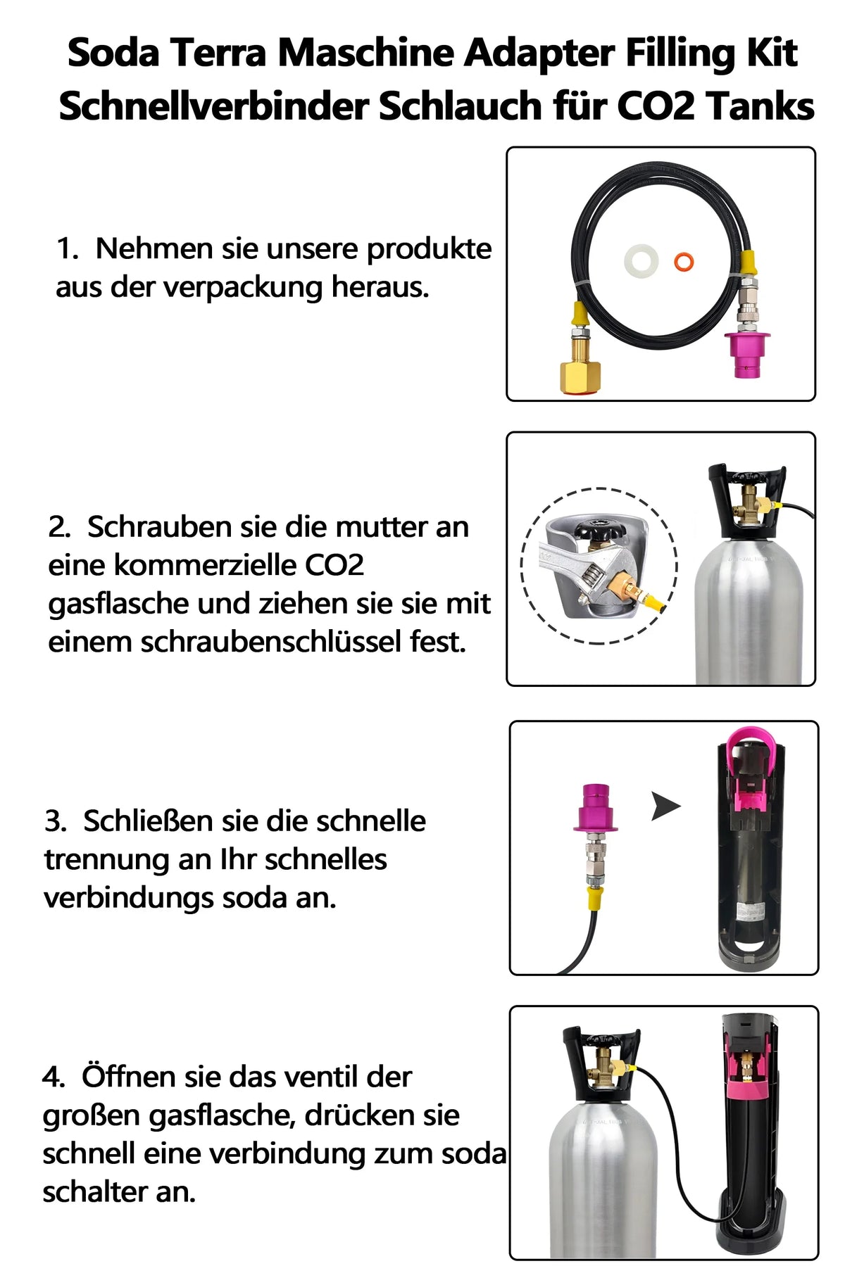 External CO2 Source Tank Hose Adapter Adaptor for Sodastream Soda Water Machine Replace 60L Quick Connect Pink Cylinder