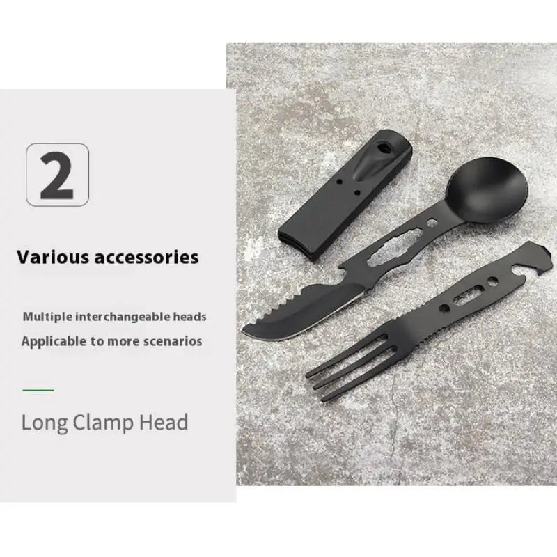 Outdoor Stainless Steel With Whistle Spoon Fork Set Multi Functional Camping Knives Camping Tableware Outdoor Wind Combination