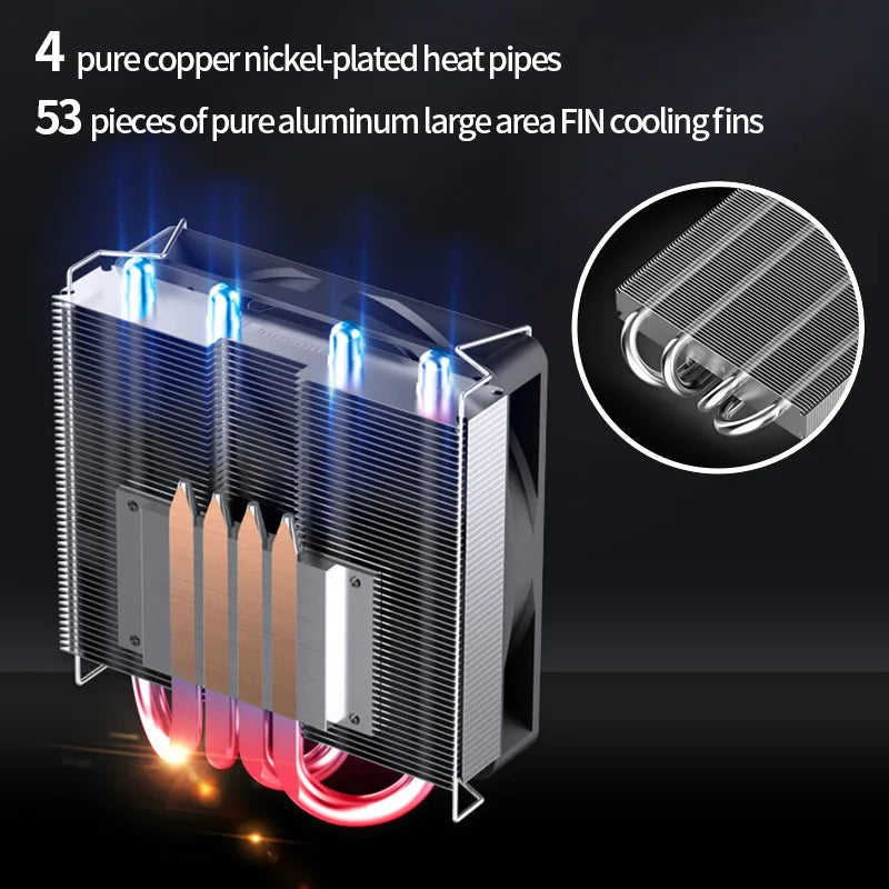 JONSBO HP-400S Pressure Profile CPU Radiator 4 Heat Pipe 9CM Fan Ultra-Thin Radiator Suitable ITX Small Case Processor Cooler