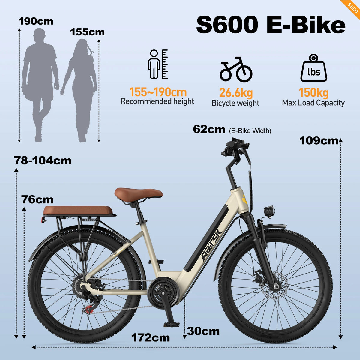 Aairsk EU Free Delivery 250W 36V 13AH Lithium Battery Step Through Removable Battery Electric Bike 26 Inches Tire City EBike