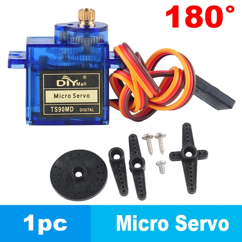 2kg.cm Micro Servo Motor Set Metal Gear 90/180/270 Degree Angle Controllable 4.8V-6V Simulation Steering Gear for RC Planes 9g