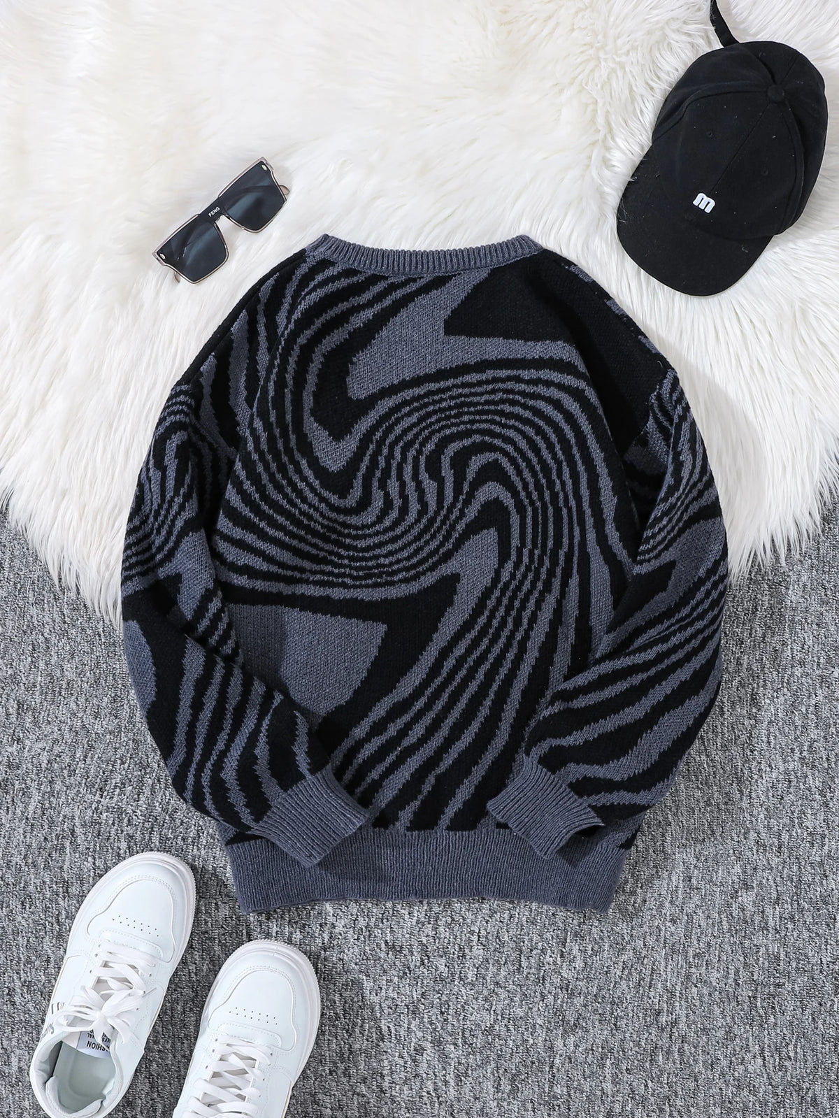 New Popular Autumn and Winter Maze Jacquard Pattern Pullover Sweater Casual Round Neck Contrast Color Knitted Men's Pullover