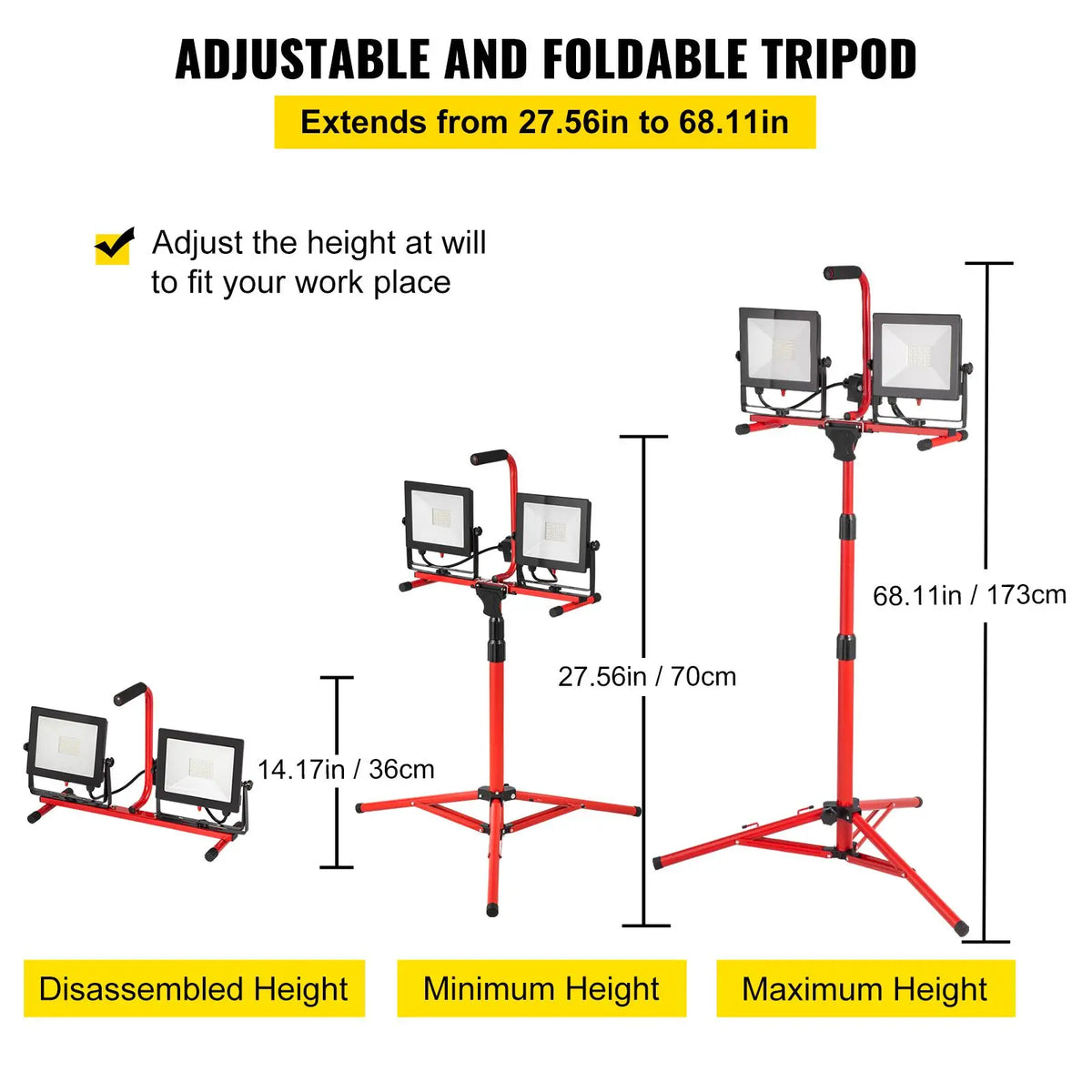 2PCS 10000 Lumen LED Work Light with Adjustable 27.6\" 68.1\" Foldable Tripod Stand Cob Light Source for Office Use