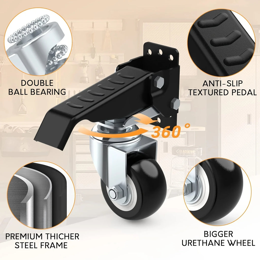 165 lbs 2.5" Set of 4 Workbench Caster Wheels Side Mounted Retractable Stepdown Wheel 360° Swivel for Tables and Equipment