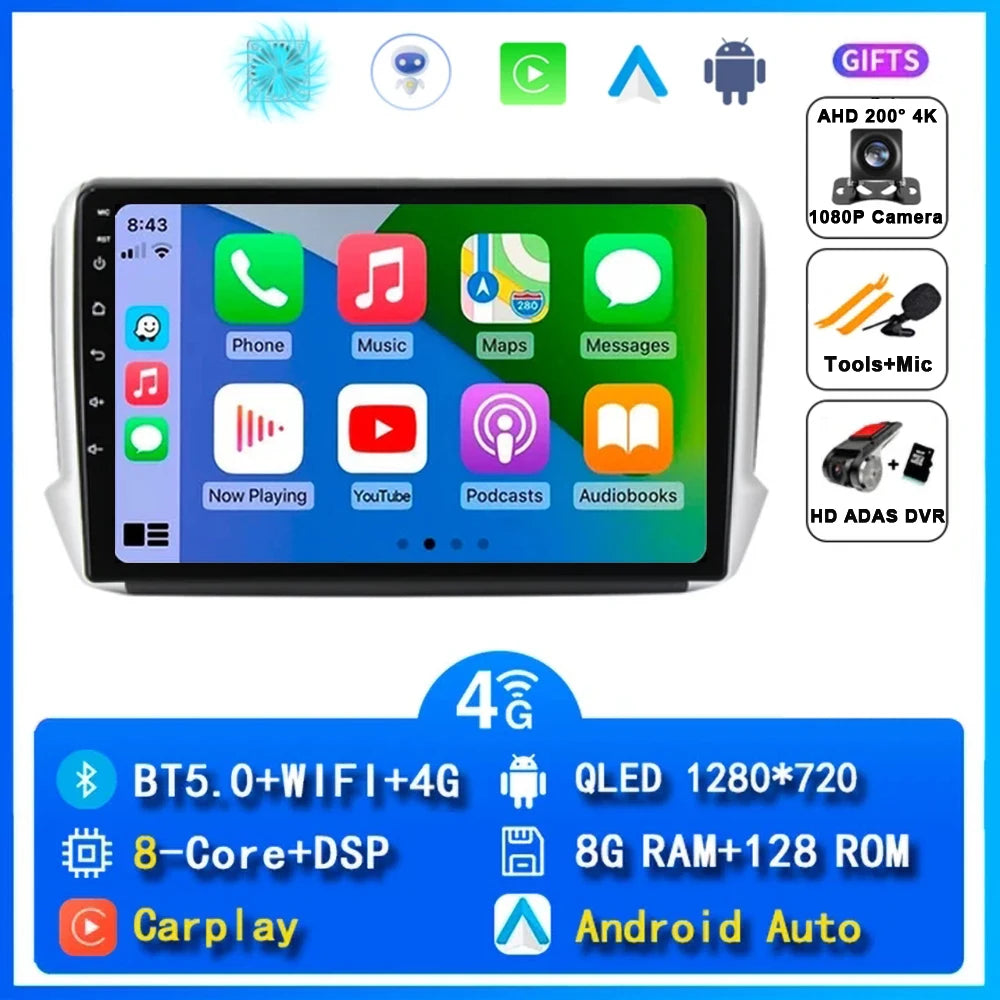 Android 16 Navigation Multimedia Player For Peugeot 2008 208 Series 2012 2013 2014 - 2018 Carplay Auto Stereo BT video Car radio