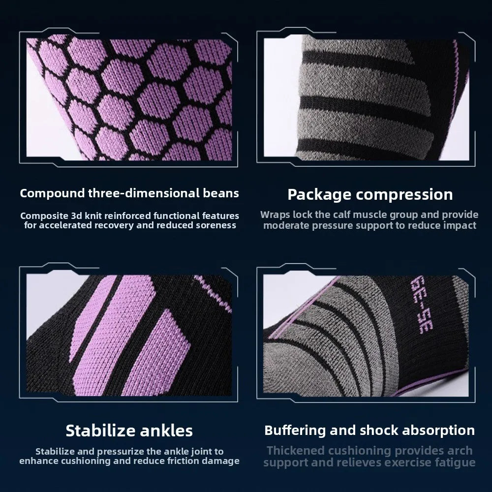 New Thickened Ski Socks Breathable Thermal Knee High Socks Moisture-wicking Anti-slip Snowboard Stockings for Winter Sports