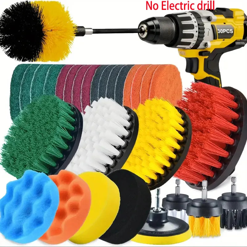  Electric Cleaning Brush Set, Electric Drill Brush Head, Car Cleaning Sponge Soft Brush, Car Wash Hard Brush, Bathroom Brush