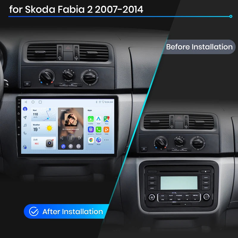 Junsun Wireless CarPlay Android Auto Car Radio For Skoda Fabia Mk2 (5J) 2007-2014 Built-in Cooling Fan Android GPS Navigation Multimedia Player WiFi DSP RDS BT SWC IPS Touch Screen Autoradio Video Player Head Unit Stereo