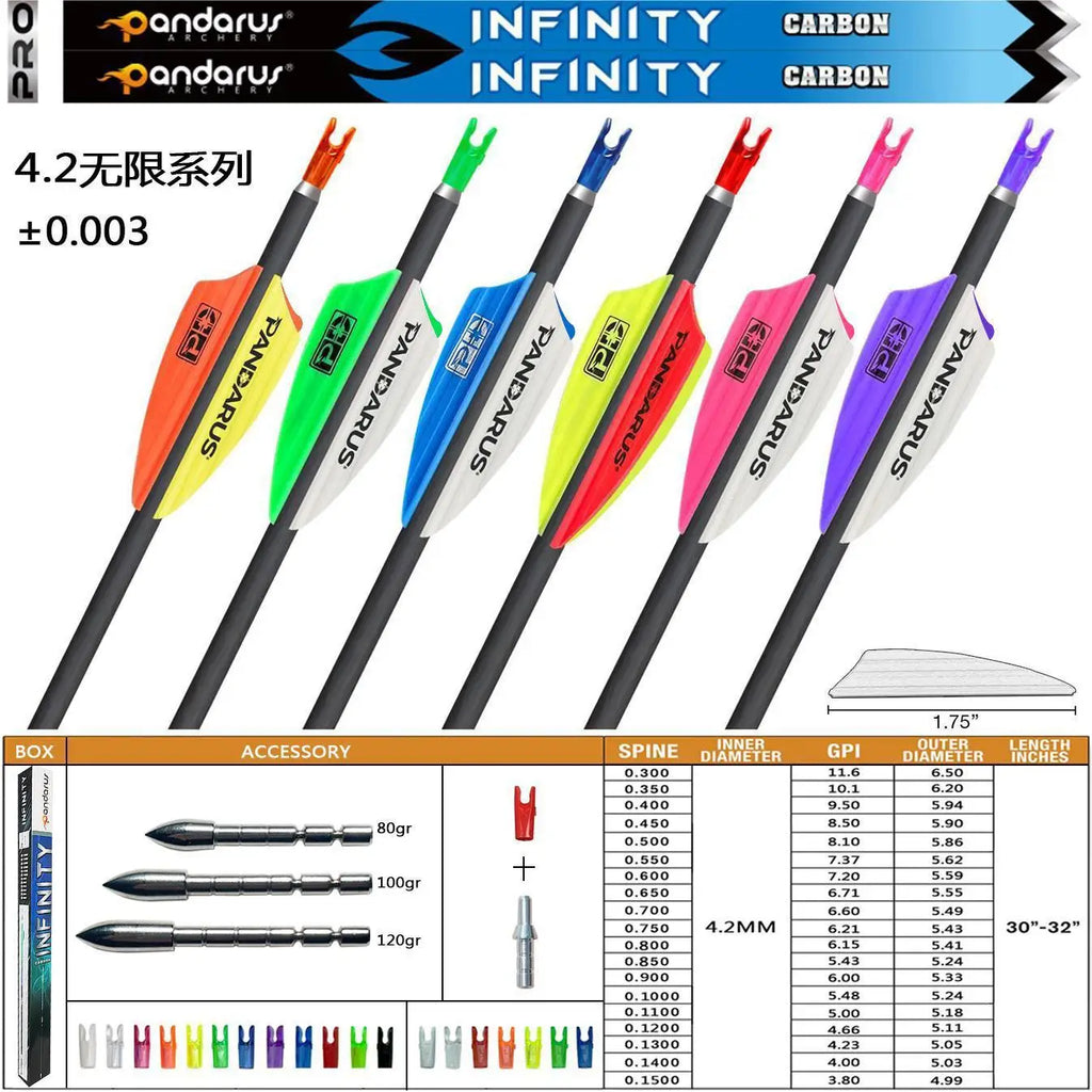 12pcs Pandarus Archery ID4.2mm Pure Carbon Arrow 30in Spine 400 500 600 700 800 900 1000 1100 1200 1300 1500 for Target Shooting