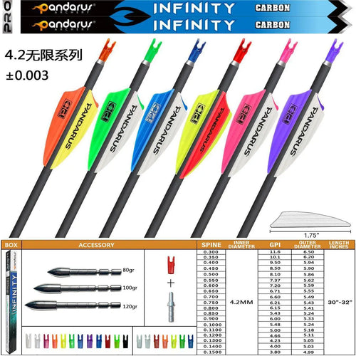 12pcs Pandarus Archery ID4.2mm Pure Carbon Arrow 30in Spine 400 500 600 700 800 900 1000 1100 1200 1300 1500 for Target Shooting