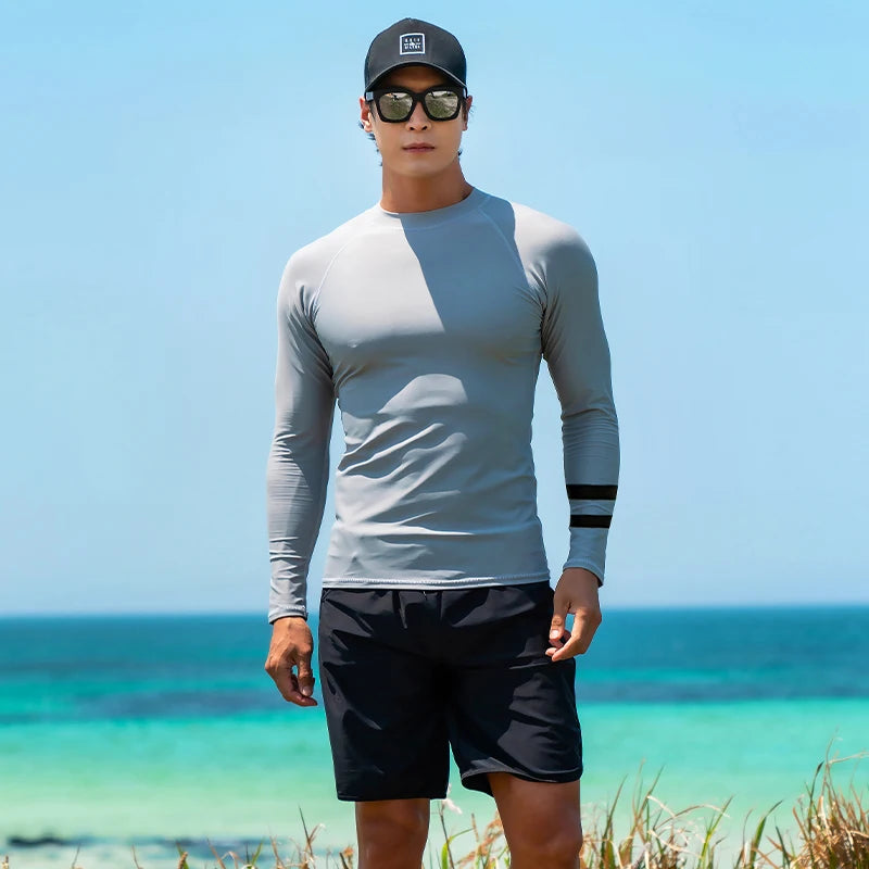 SAILBEE Men UV Protect Swimwear Long Sleeve Swimsuit Mens Rashguard Surfing Rash Guard Surf Shirt For Swimming Sail Drop Ship