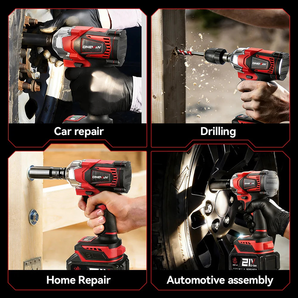 ONEVAN 1200N.M Torque Brushless Electric Impact Wrench 1/2Inch Cordless Wrench Screwdriver Power Tool For Makita 18V Battery Pin