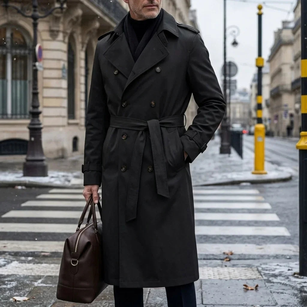 New Men's Trench Autumn Super Long Windbreaker - Double-Breasted with Belt | Thin & Loose Streetwear Casual Long Jackets for Man
