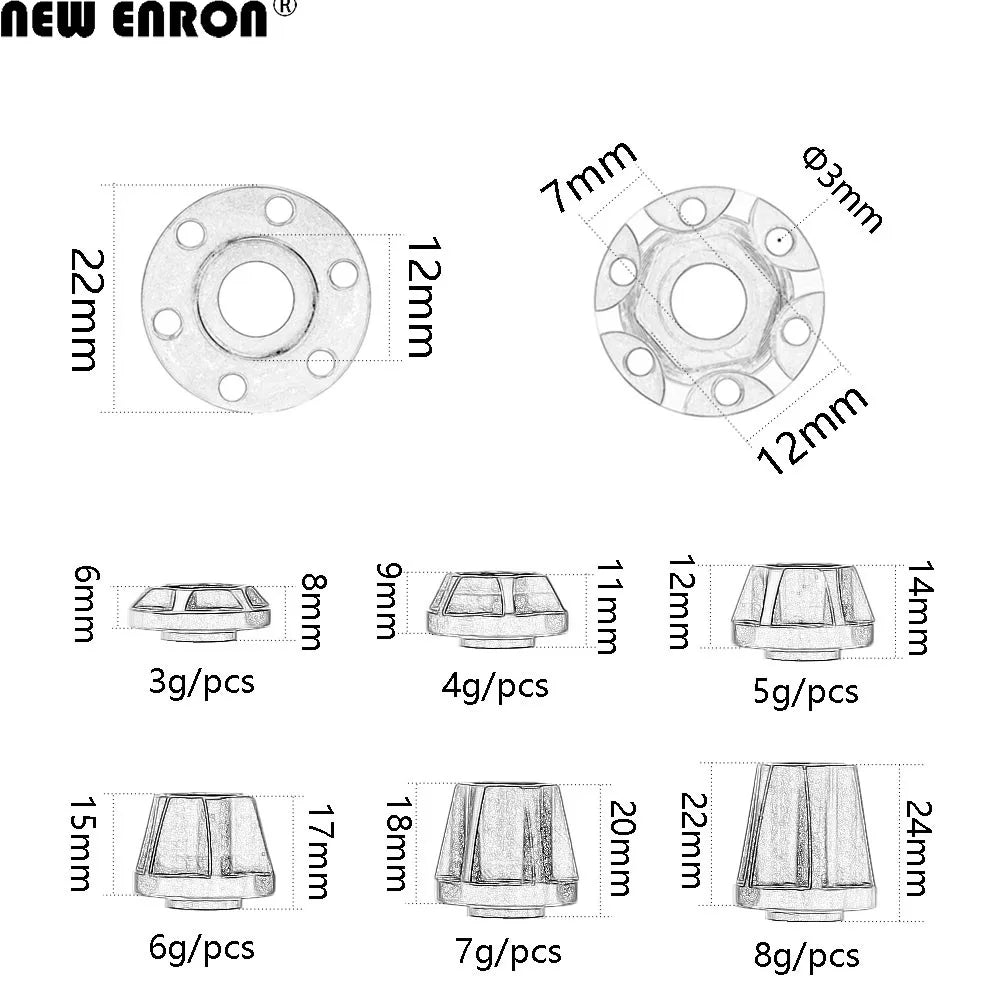 NEW ENRON 2P Aluminum Alloy CNC 12mm Wheel Hex Hub RC 1.9" 2.2"  Rim For  Car 1/10 Axial SCX10 Traxxas TRX4 D90 CC01