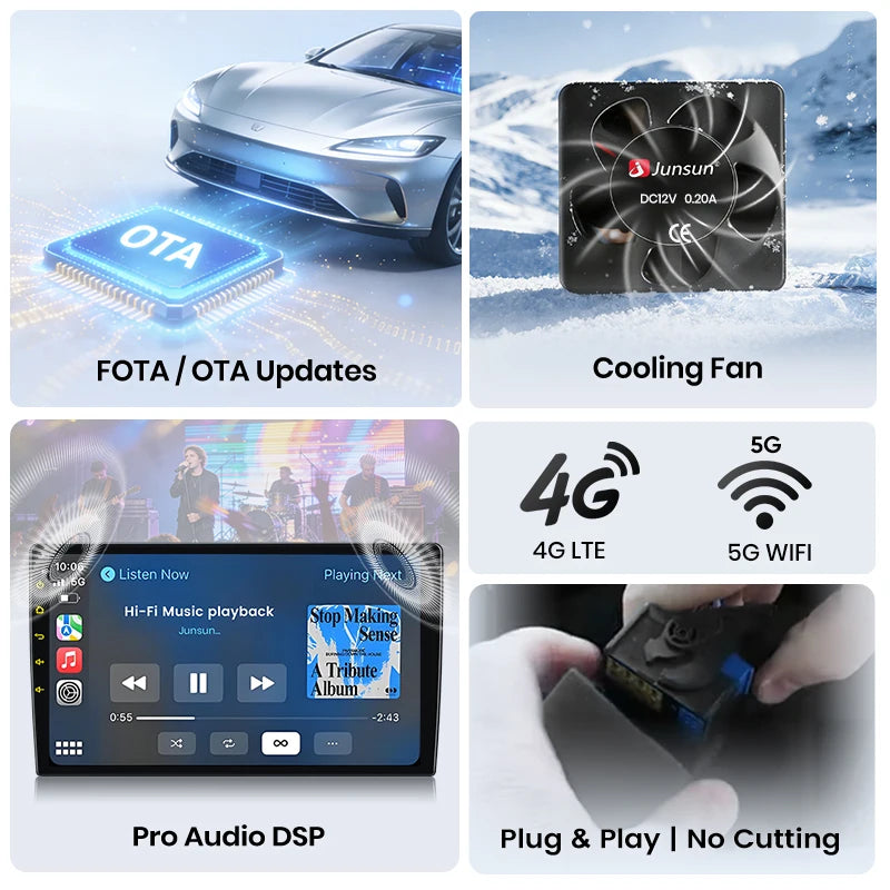 Junsun Wireless CarPlay Android Auto Car Radio For Skoda Fabia Mk2 (5J) 2007-2014 Built-in Cooling Fan Android GPS Navigation Multimedia Player WiFi DSP RDS BT SWC IPS Touch Screen Autoradio Video Player Head Unit Stereo