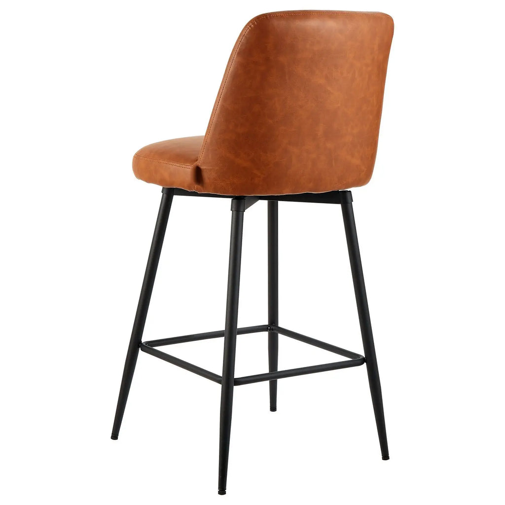 Set of 2 27-Inch Counter Height Swivel Bar Stools Modern PU Leather with Armrest Metal Backrest Legs for Home Commercial Use