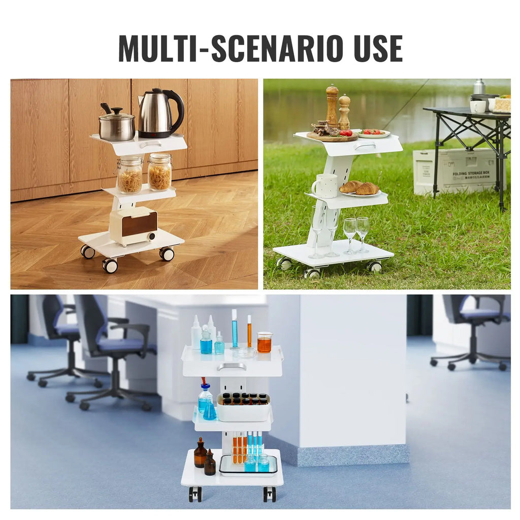 "3-Layer Metal Mobile Rolling Lab Cart with Swivel Wheels & Tray 220 Lbs Weight Capacity for Clinics & Labs"