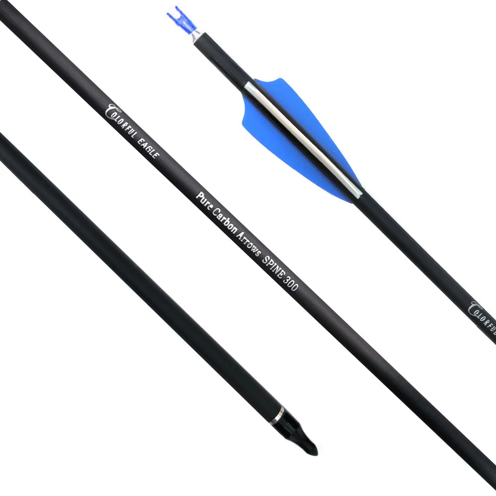 Archery Pure Carbon Arrow Spine 300 400 28/29/30 Inch ID6.2mm Compound Traditional Bow Accessories Outdoor Hunting