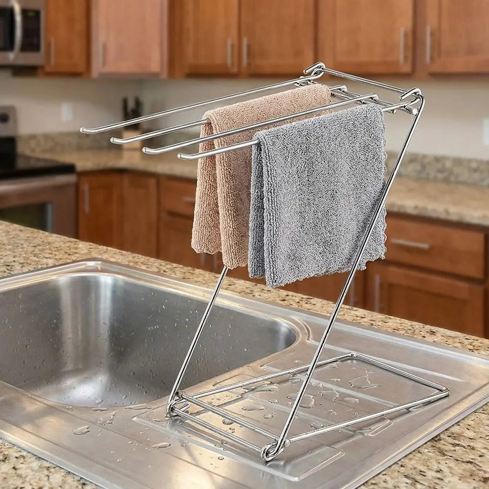 Stainless Steel Dishcloth Hanging Shelf Foldable Design Portable Rag Drain Holder Rustproof Quick Dry Kitchen Cloth Drying Rack