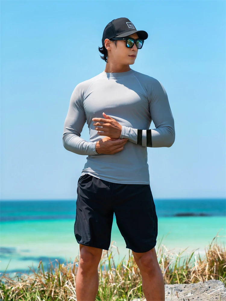 SAILBEE Men UV Protect Swimwear Long Sleeve Swimsuit Mens Rashguard Surfing Rash Guard Surf Shirt For Swimming Sail Drop Ship