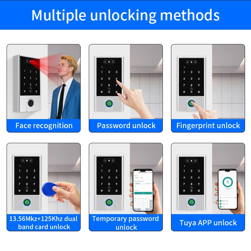 WIFI Face Wiegand 26-34 Recognition Fingerprint 125KHZ/13.56MHZ RFID Access Control Machine Card Reader Work With Tuya APP