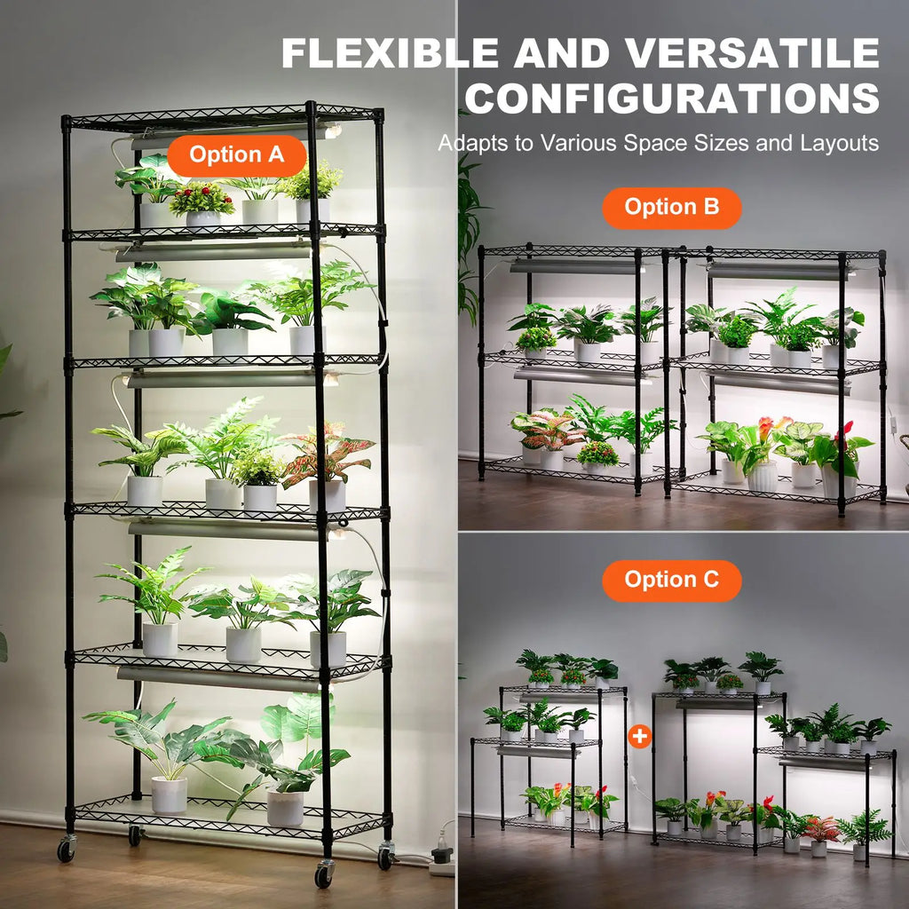 6 Tier Large Tall 192W 5000K Full Spectrum DIY Plant Stand Grow Light Indoor Grow Light Shelf 100% DIY Plant Stand Grow Light