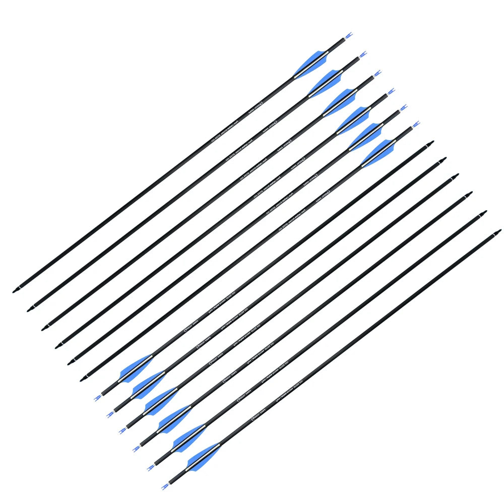 Archery Pure Carbon Arrow Spine 300 400 28/29/30 Inch ID6.2mm Compound Traditional Bow Accessories Outdoor Hunting