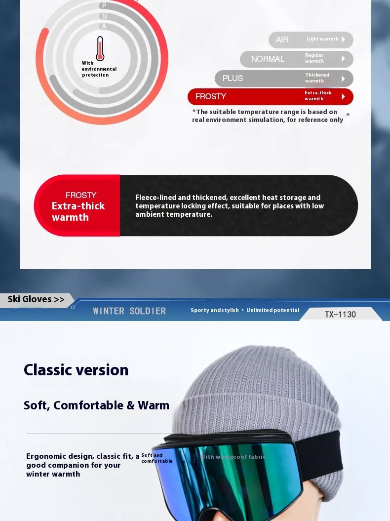 Professional Down Skiing Gloves With Winter Touch Screen Thickened Velvet Wear-Resistant Windproof Waterproof Skiing Gloves