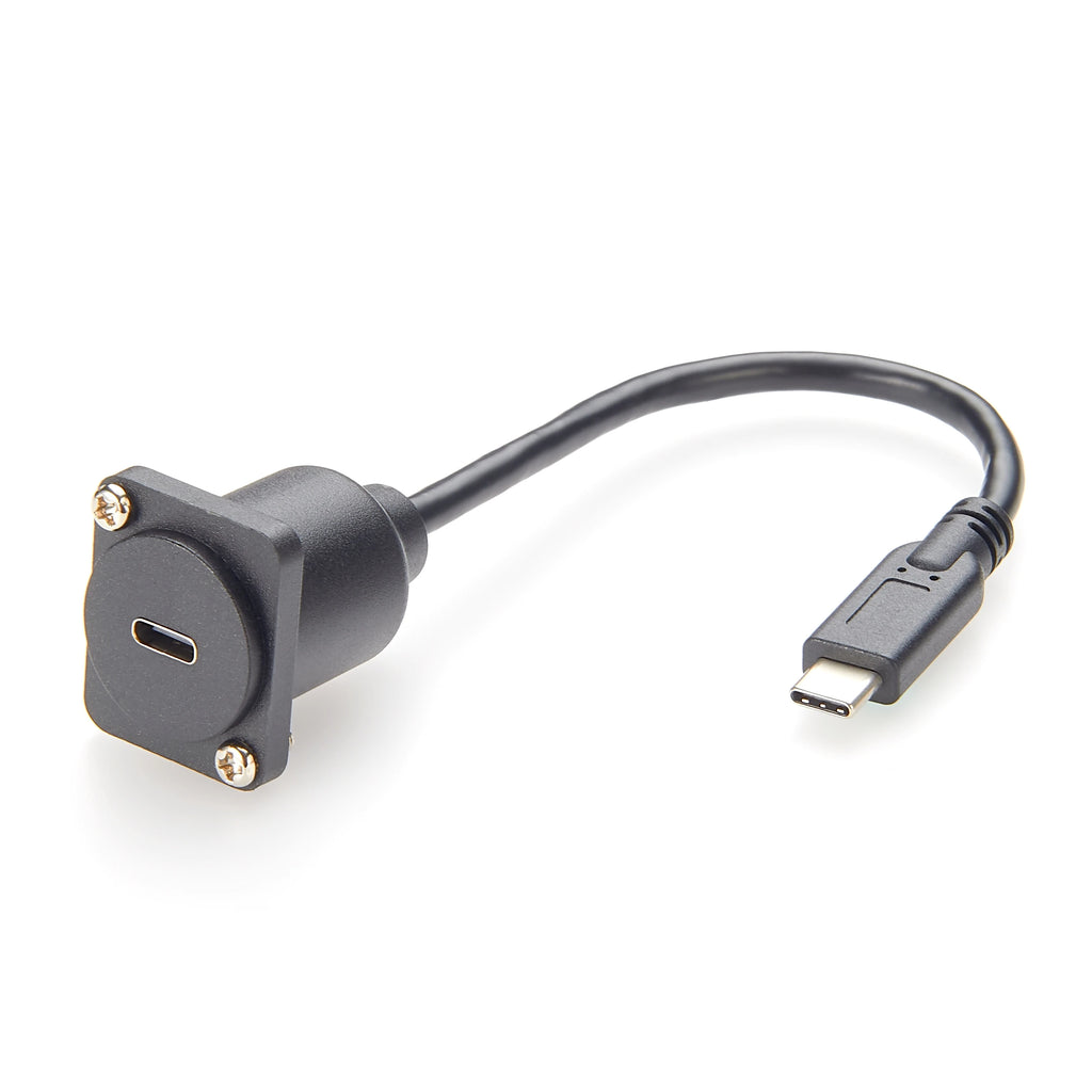 D-Type USB 3.1 C Male to Female Extension Cable Flange Chassis Panel Mount Bulkhead USB Type C Adapter 10Gbps Data Transfer