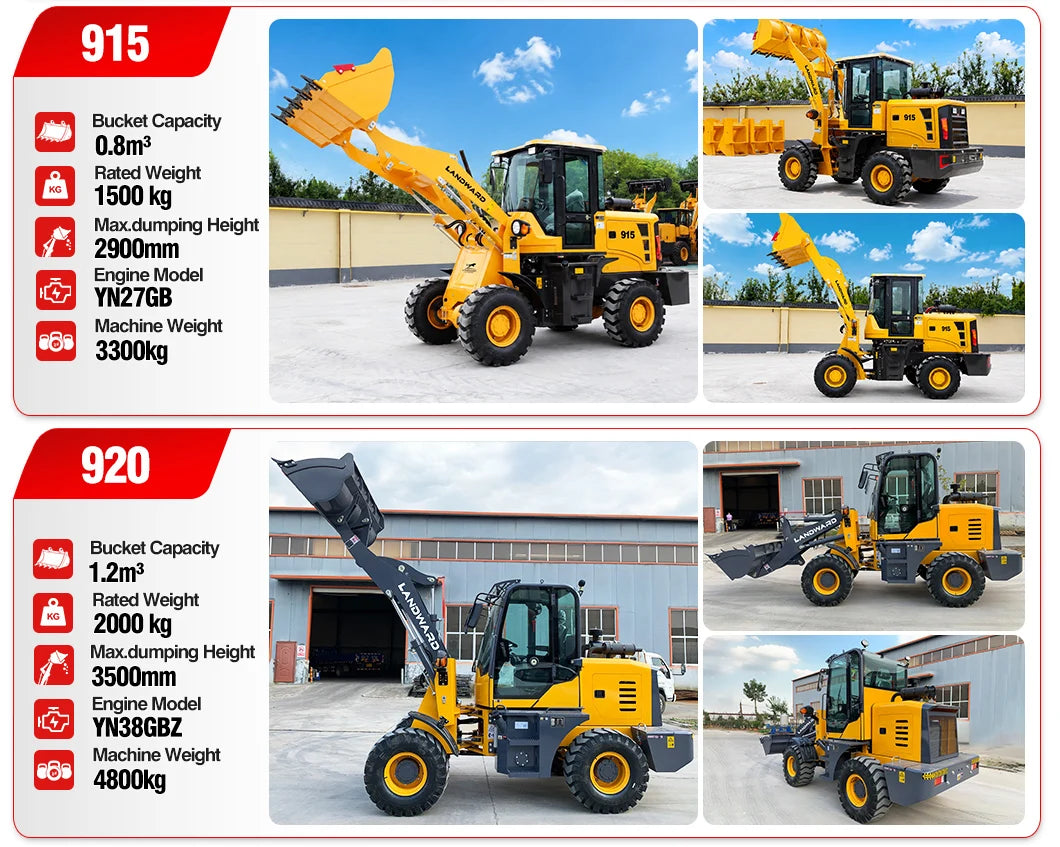 Farm Loader Diesel Kubota Engine Mini Loader Euro5 EPA Wheeled Mini Loader Hydraulic 4×4 Compact Loader 2 Ton Loaders Customized