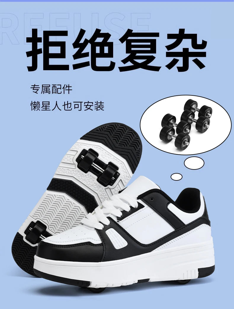 Children's Roller Skate Shoes Student Inline Skating Shoes Girls 4-Wheel Deformation Boy's Skating Shoes