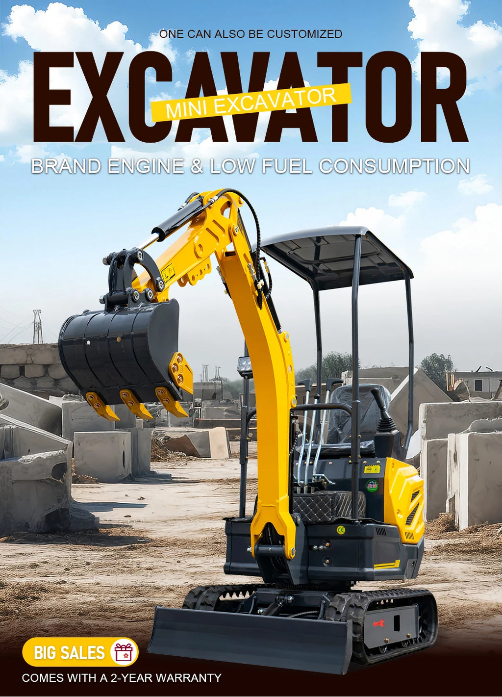 1.8ton Mini Excavator Wide Working Range Low Vibration Long Service Life For Small Commercial Construction Projects Customized