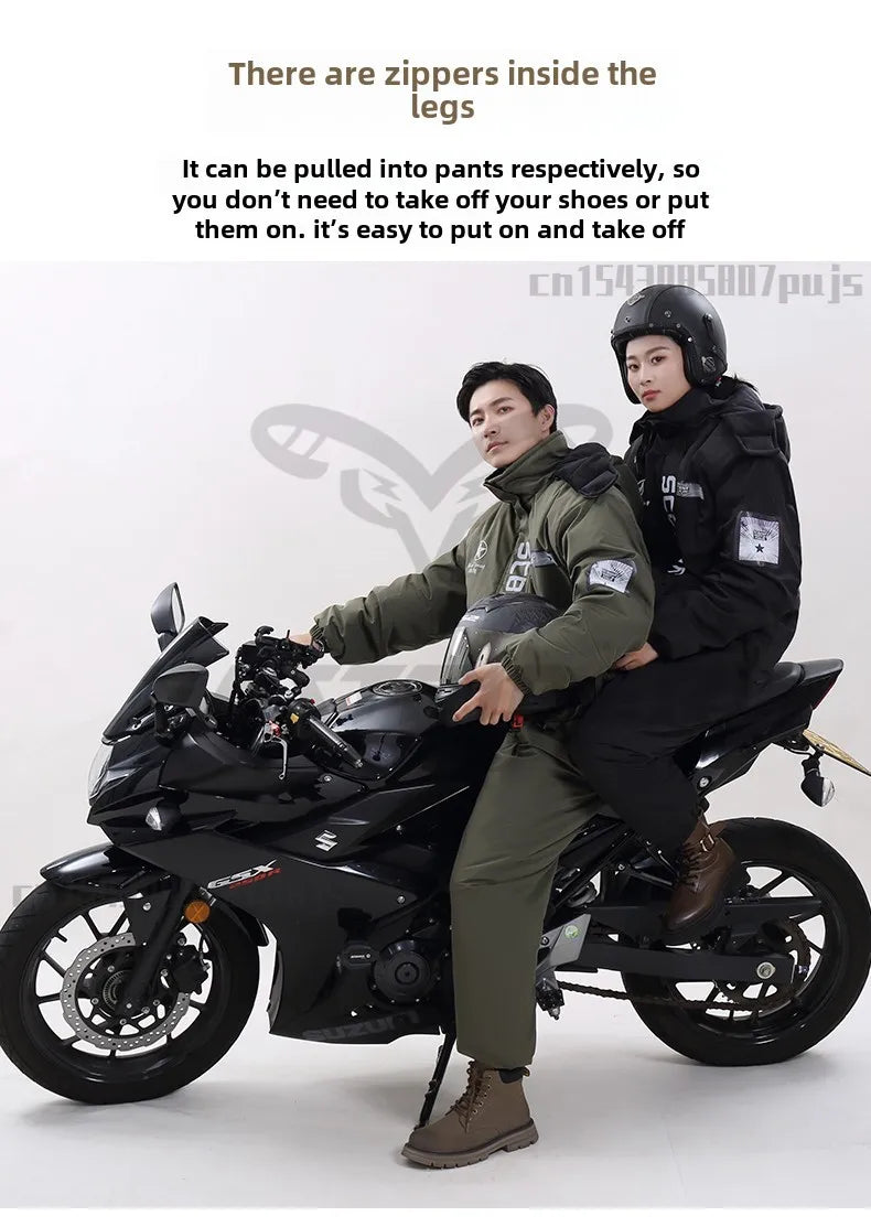 Winter Waterproof Windproof Ski Suit Thick Fleece Jumpsuit for Men Women, Cold Resistant Motorcycle Riding Suit