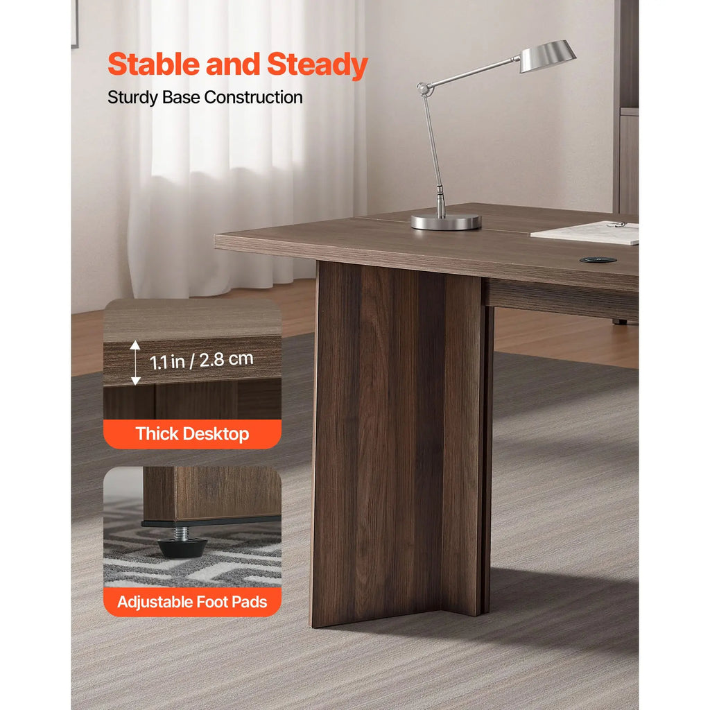 Heavy Duty 63 Executive Desk Large Modern Rectangle Office Table with Cable Connection Hole 250 LB MFC Material for Villas