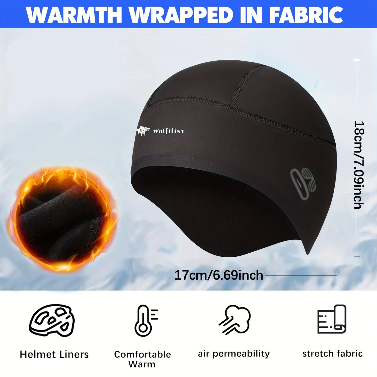 Winter Warm Cycling Skiing Cap with Glasses Holes, Cycling Helmet Liner for Men & Women Skiing Hat Liner