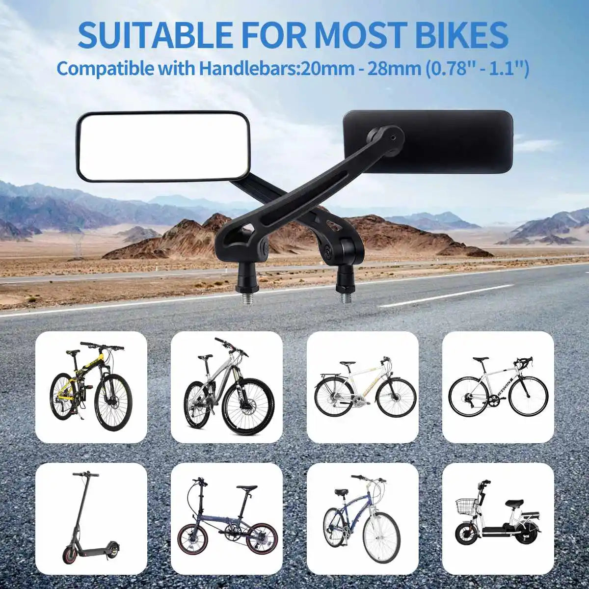 Pair of 360-Degree Rotating Bike Mirrors Scratch-Resistant Handlebar Mirrors for Safe Riding Rear View Glass Lens
