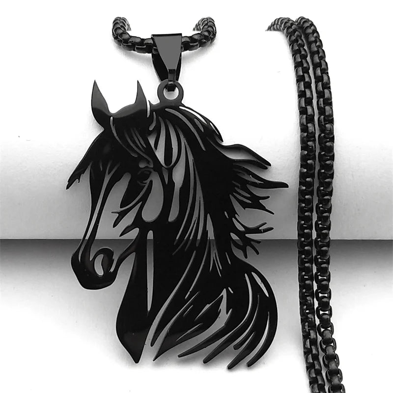 Hollow Horse Head Pendant Necklace for Women Men Stainless Steel Gold Silver Color Animal Chain Necklaces Gift Jewelry collar